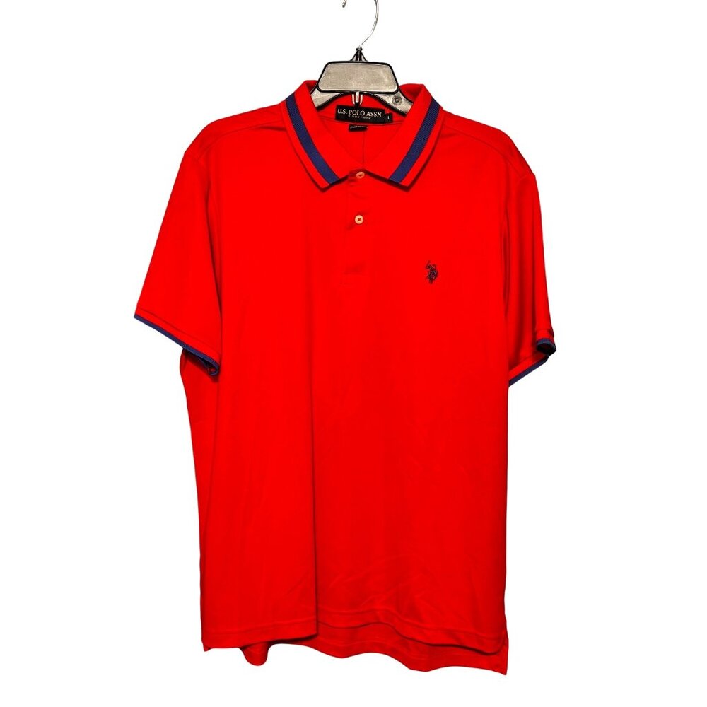 U.S. Polo Assn. Red Polo Shirt Blue Collar Trim Men's Size L Short Sleeves‎ Logo